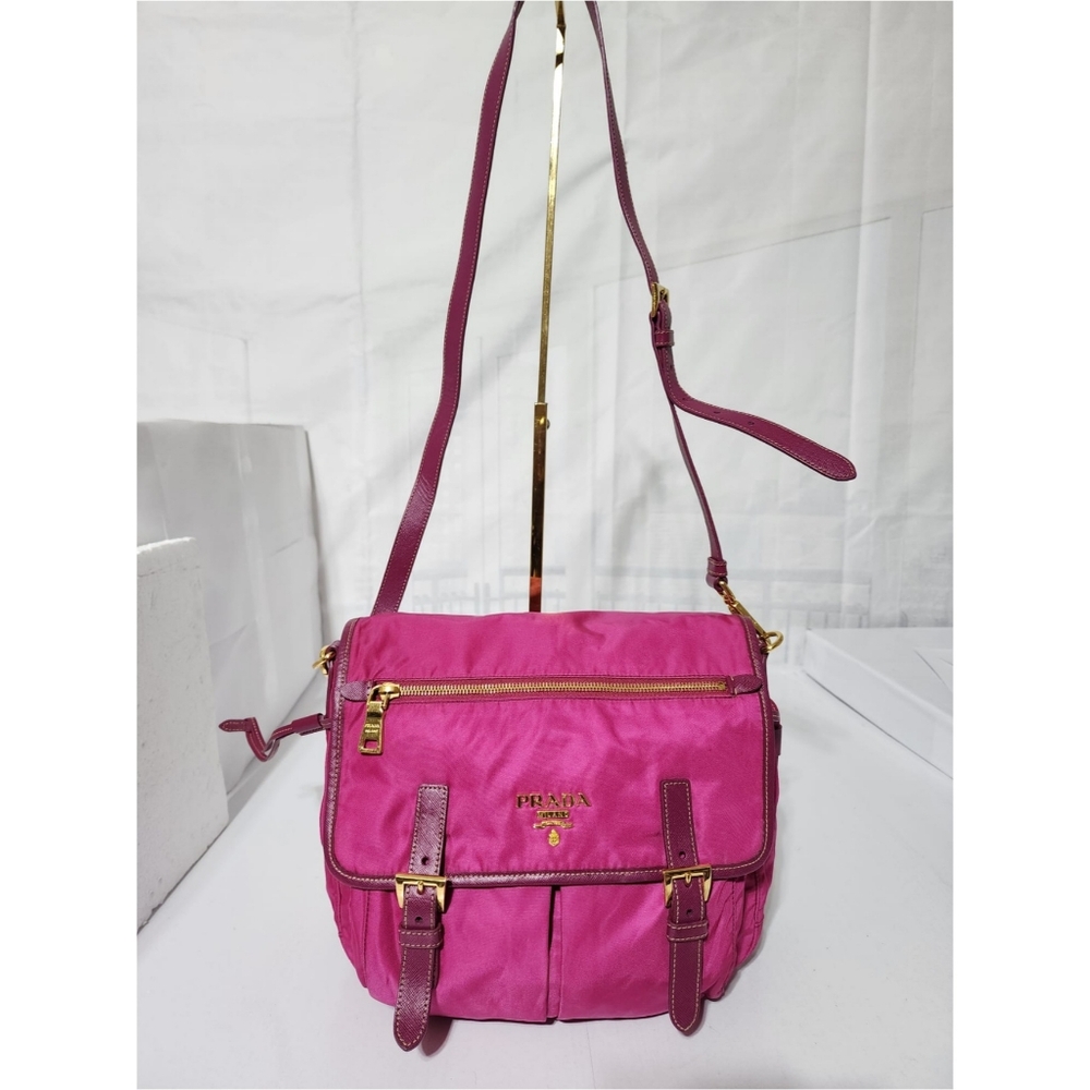 PRADA Tessuto Nylon Saffiano Messenger Bag Pink